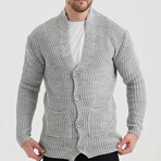 Button Up Mock Neck Ripped Cardigan // Gray (M)