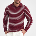 Polo Neck Fine Line Striped Sweater // Burgundy + White (XL)