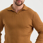 Polo Neck Ribbed Knit Sweater // Tan (S)