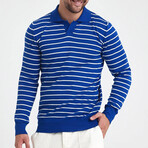 Polo Neck Fine Line Striped Sweater // Sax Blue + White (S)