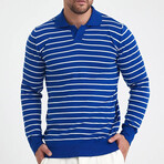 Polo Neck Fine Line Striped Sweater // Sax Blue + White (S)