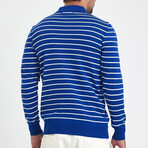 Polo Neck Fine Line Striped Sweater // Sax Blue + White (S)