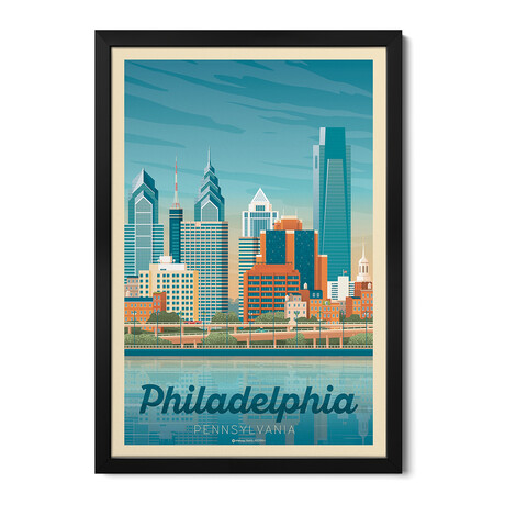 Philadelphia Pennsylvania Travel Poster Premium Framed Posters (24"H x 16"W x 1"D)