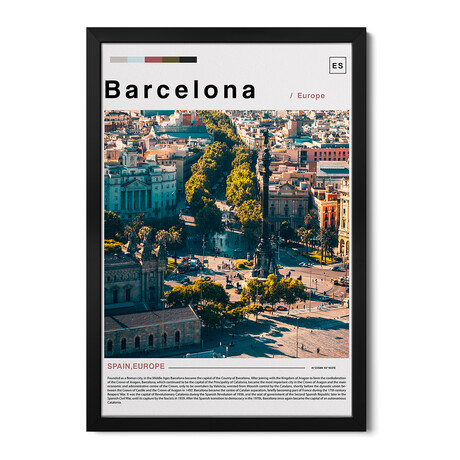 Barcelona Landscape Poster Premium Framed Posters (24"H x 16"W x 1"D)