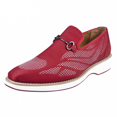 Powerball // Tuxedo Canvas Textile And Suede Leather Slip-On Shoes // Red (US: 7)