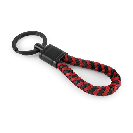 Gunmetal Stainless Steel // Leather Keychain // Black & Red
