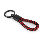 Gunmetal Stainless Steel // Leather Keychain // Black & Red