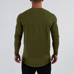 Crewneck Long Sleeve Curved Hem T-Shirt // Army Green (L)