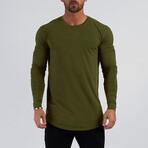 Crewneck Long Sleeve Curved Hem T-Shirt // Army Green (L)