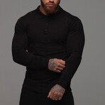 Form Fitting Longsleeve Henley Shirt// Black (XS)