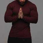 Form Fitting Long Sleeve Henley Shirt // Burgundy (XS)