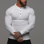 Form Fitting Long Sleeve Henley Shirt//  White (XS)