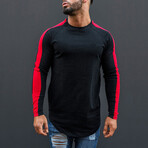 Form Fitting Striped Longsleeves Crewneck T-Shirt // Black + Red (XS)