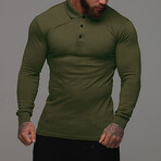 Form Fitting Longsleeve Henley Shirt // Army Green (XS)