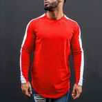 Form Fitting Striped Longsleeves Crewneck T-Shirt // Red + White (XS)