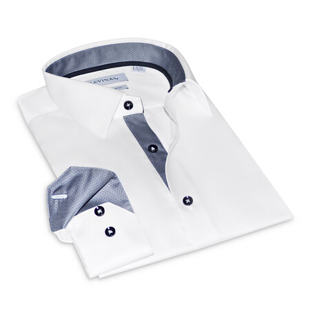 Contrast Collar & Cuff Button Up // White + Novelty Light Blue Trim (M)