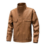 Faux Leather High Neck Button Up Jacket // Brown (L)