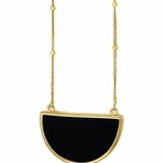 14K Yellow Gold + Onyx Geometric Half Moon Necklace // 18" // New