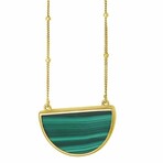 14K Yellow Gold + Malachite Geometric Half Moon Necklace // 18" // New