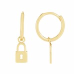 14K Yellow Gold Dangle-Lock Huggie Earrings // New