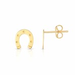 14K Yellow Gold Horseshoe Stud Earrings // New