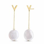 14K Yellow Gold Tesoro Pearl Drop Earrings // New