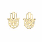 14K Yellow Gold Hamsa Stud Earrings // New