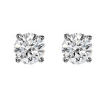 14K White Gold + Round Diamond Stud Earrings // New