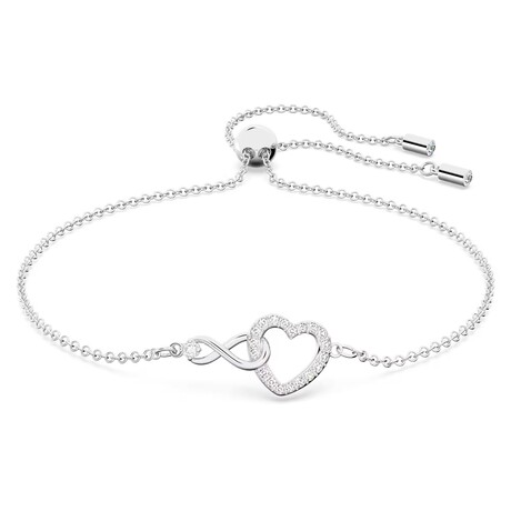 Swarovski Crystal + Zirconia + Rhodium-Plated Hyperbola Infinity Heart Chain Bracelet // 9.375" // New