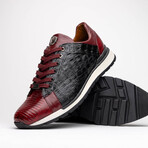 Portici // Caiman Fuscus + Lizard Teju Lace-Up Sneakers // Wine + Black (US: 9.5)