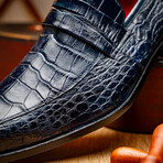 Matteo // Alligator Penny Loafers // Navy (US: 11.5)