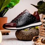 Portici // Caiman Fuscus + Lizard Teju Lace-Up Sneakers // Wine + Black (US: 9.5)