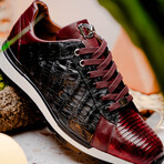 Portici // Caiman Fuscus + Lizard Teju Lace-Up Sneakers // Wine + Black (US: 9.5)