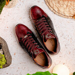 Portici // Caiman Fuscus + Lizard Teju Lace-Up Sneakers // Wine + Black (US: 9.5)