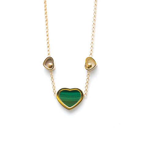 Chopard // 18k Rose Gold Happy Heart Malachite + Diamond Necklace // 14.37"-16.14" // Store Display