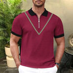 V Chest Detail Short Sleeve Polo // Burgundy (M)