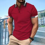 Blocked Striped Collar Short Sleeve Polo // Red (M)