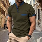 Blue Details Short Sleeve Henley // Army Green (S)