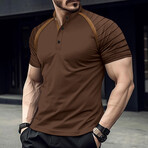 Pleated Short Sleeve Henley // Brown (M)