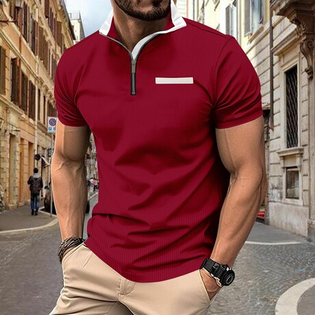 Zip Up Short Sleeve Polo // Burgundy (XS)