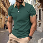 Striped Collar Short Sleeve Polo // Dark Green (2XL)