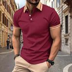 Striped Collar Short Sleeve Polo // Burgundy (XL)