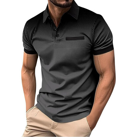 Zip Up Gradient Short Sleeve Polo // Black (XS)