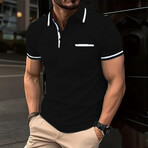 White Stripped Collar Short Sleeve Polo // Black (L)