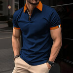 Orange Collar Short Sleeve Polo // Navy Blue (L)