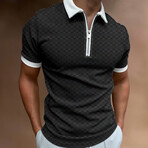 Zip Up Patterned Short Sleeve Polo // Black (2XL)