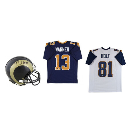 St Louis Rams // Kurt Warner Signed Jersey + Torry Holt Signed Jersey + Torry Holt Signed Mini Helmet