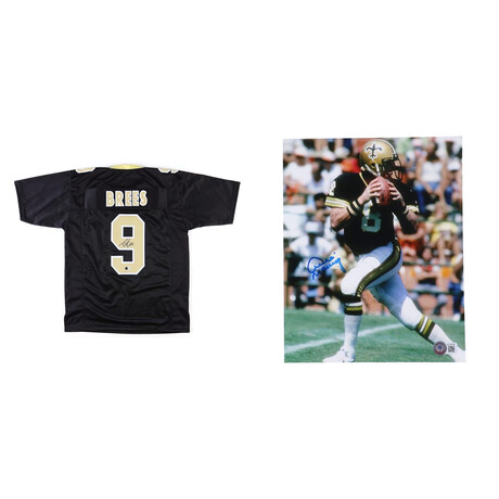 New Orleans Saints // Drew Brees Signed Jersey + Archie Manning Signed 8x10 Photo