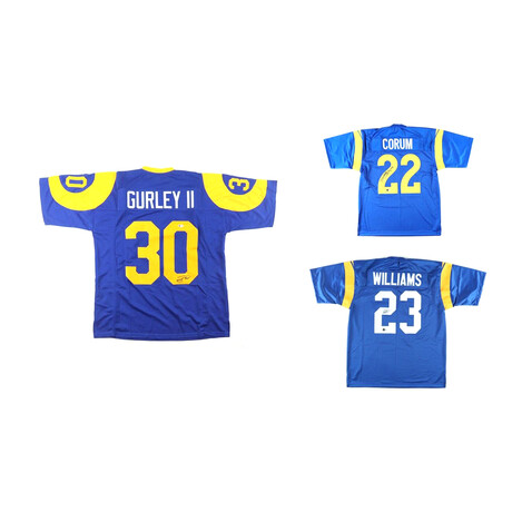 Kyren Williams + Blake Corum + Todd Gurley II // Signed Los Angeles Rams Jerseys