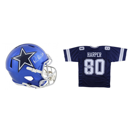 Dallas Cowboys // Michael "Playmaker" Irvin Signed Full-Size Flash Alternate Speed Helmet + Alvin Harper Signed Jersey